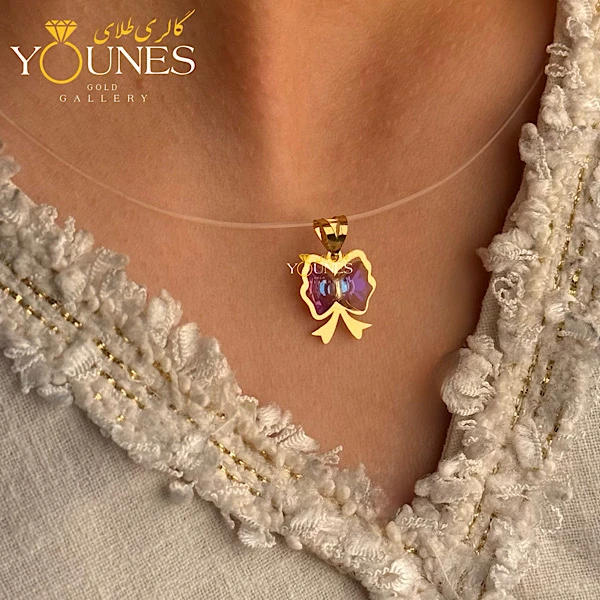 آویز سواروسکی پاپیون بنفش طلا